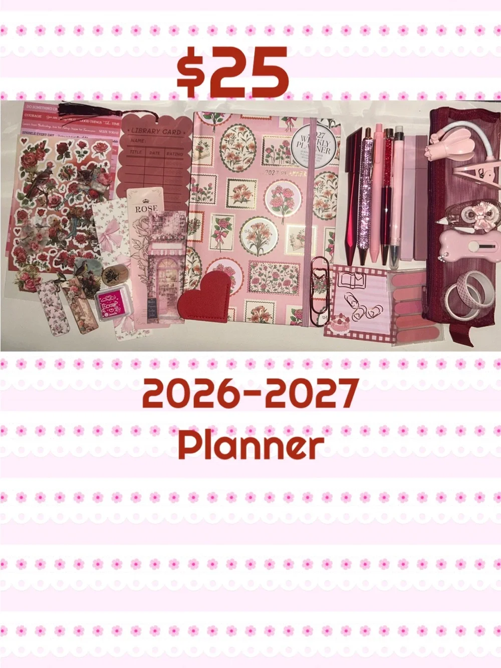 2026-2027 Floral Agenda Planner - Pink